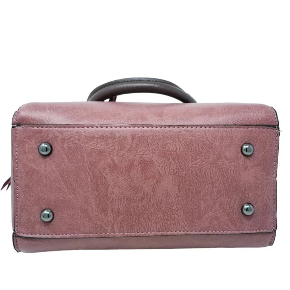 Dark Rose Double Strap Hand bag with Top Handle Scard